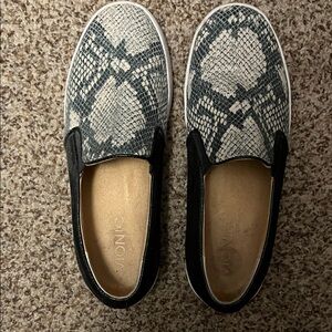 Vionic Black and White Snake Pattern Slip-Ons